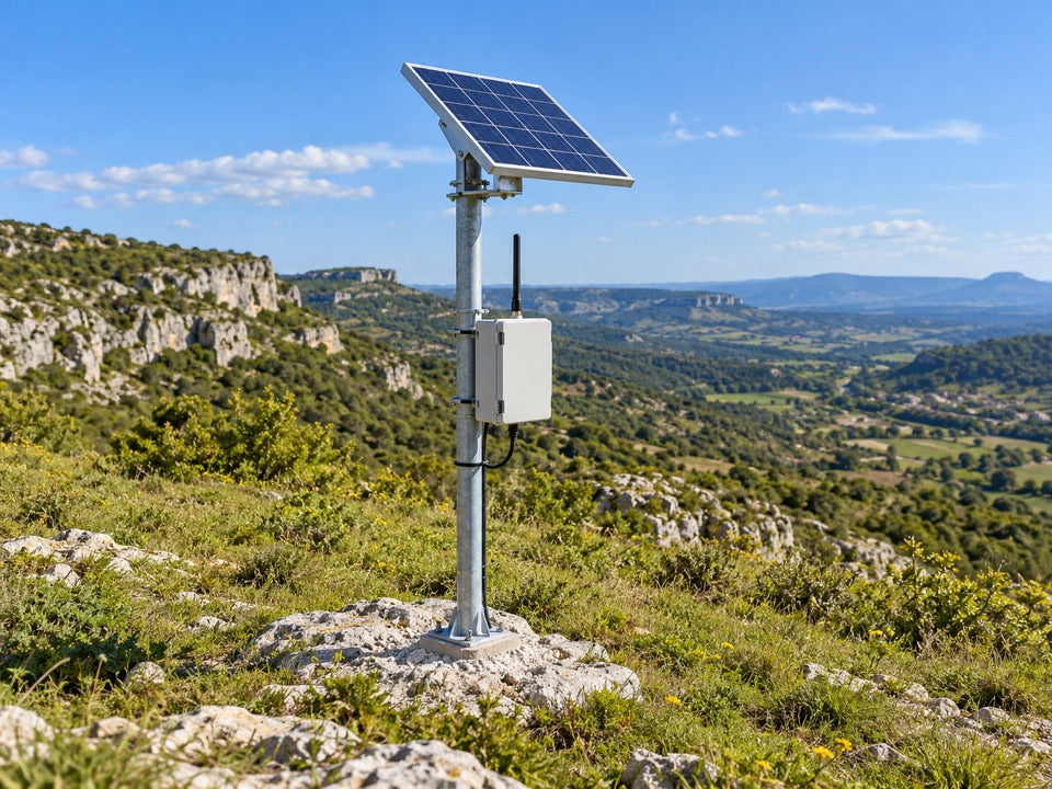Illustration : un point radio extérieur avec panneau solaire.